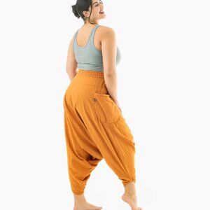 Buddha Pants O.G. Solid Harem Pants Orange Elastic Waist Pockets Womens Medium